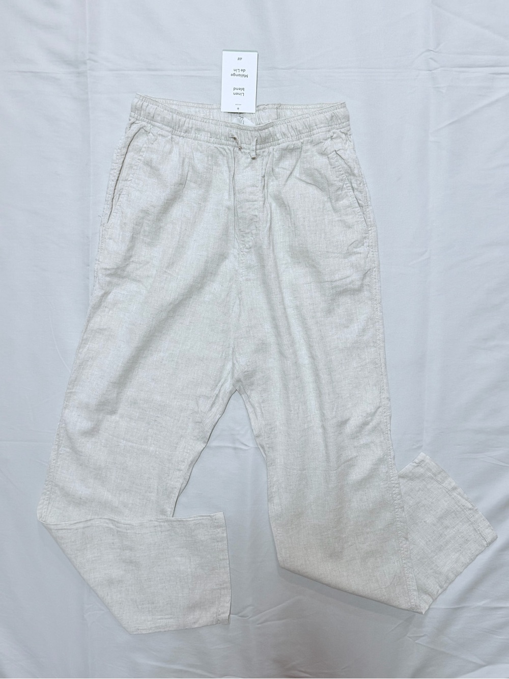 H&M Men's Regular Fit Linen Blend Drawstring Pants Light Beige/Cream Size 28